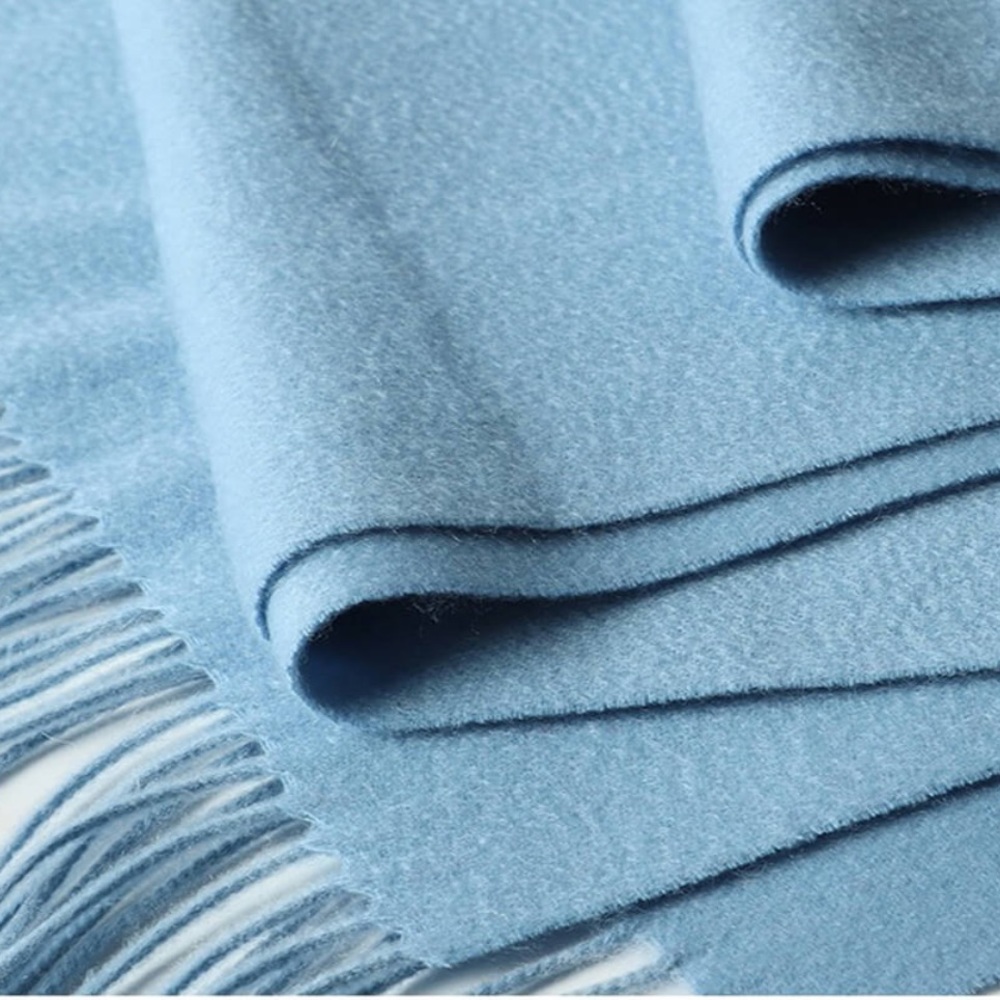 NWT Light Ice Blue Cashmere Scarf Foulard Pashmina fringe wrap w zipper dust bag - Picture 8 of 15